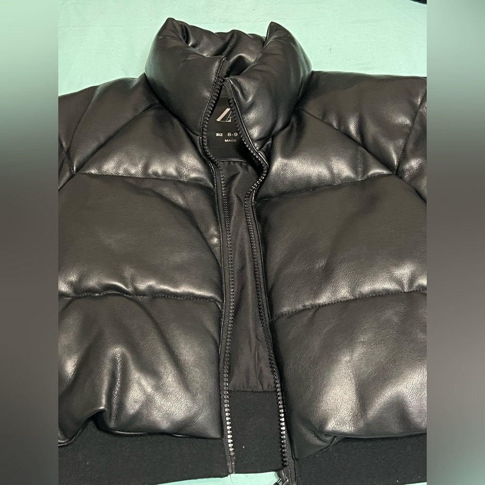 Girl’s Zara Black Leather Puffer Jacket